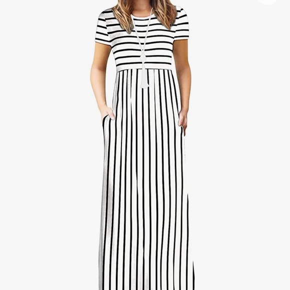 Short Sleeve Women's Loose, Striped Maxi Dress - Picture 1 of 5